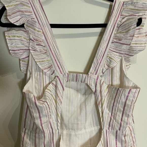 Loft Shimmer Stripe Ruffle Cutout Back Midi Dress size 10 - Picture 8 of 10